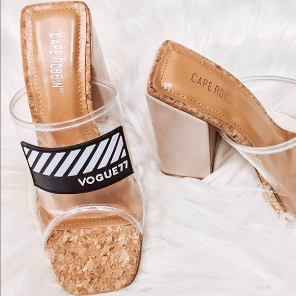 🆕❗️Clear Nude Cork Slip On Chunky Block Heel 🆕❗️ - Picture 6 of 8